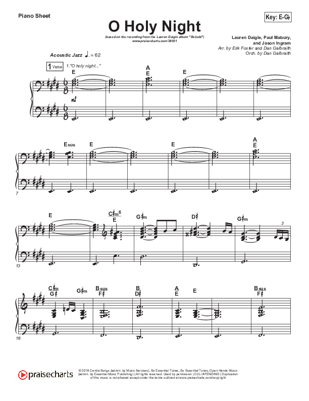 O Holy Night Piano Sheet (Lauren Daigle)