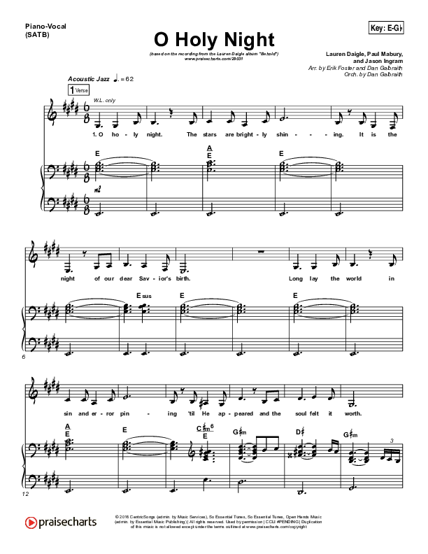 O Holy Night Piano/Vocal (SATB) (Lauren Daigle)