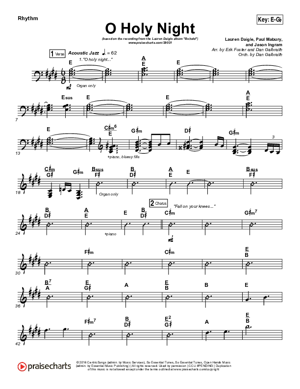 O Holy Night Rhythm Chart (Lauren Daigle)