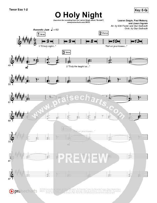O Holy Night Tenor Sax 1/2 (Lauren Daigle)