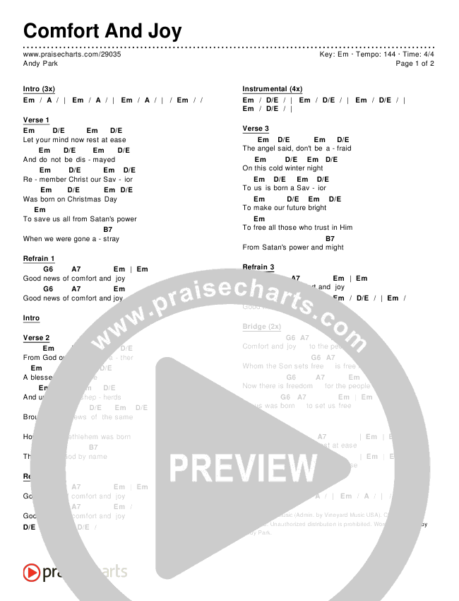 Comfort And Joy Chords & Lyrics (Andy Park)