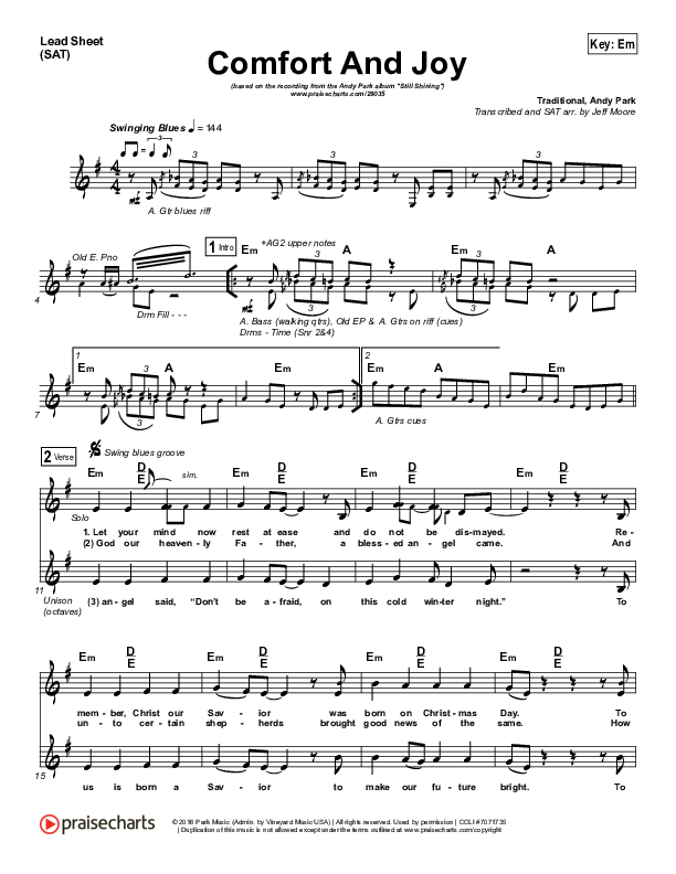 Comfort And Joy Lead Sheet (Andy Park)