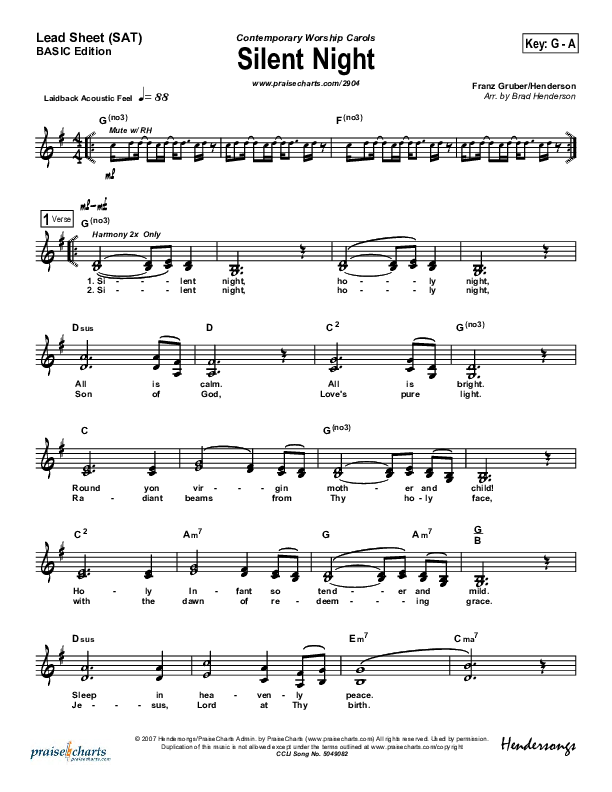 Silent Night Lead Sheet (SAT) (Rosie Wyse / Joel Hill)