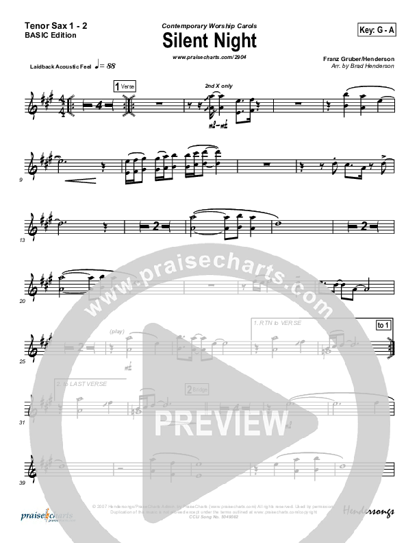 Silent Night Tenor Sax 1/2 (Rosie Wyse / Joel Hill)