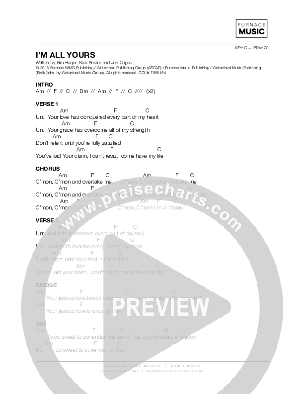 Im All Yours Chords & Lyrics (Kim Hager)