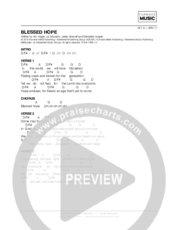 Blessed Hope Chords & Lyrics (Kim Hager)