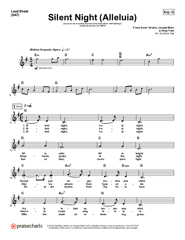 Silent Night (Alleluia) Lead Sheet (Andy Park)