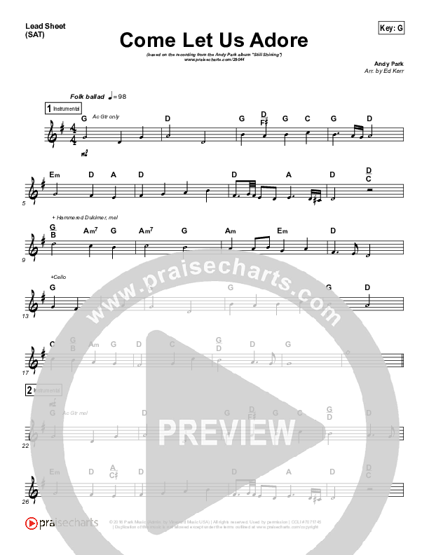 Come Let Us Adore (O Come All Ye Faithful) Lead Sheet (Andy Park)