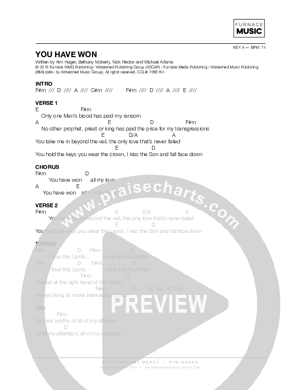 You Have Won Chords & Lyrics (Kim Hager)