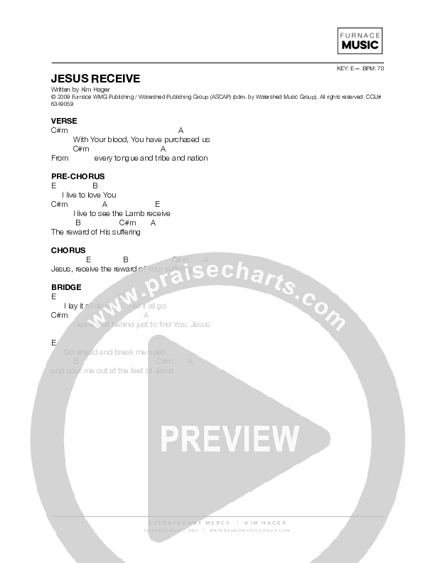 Jesus Receive Chords & Lyrics (Kim Hager)