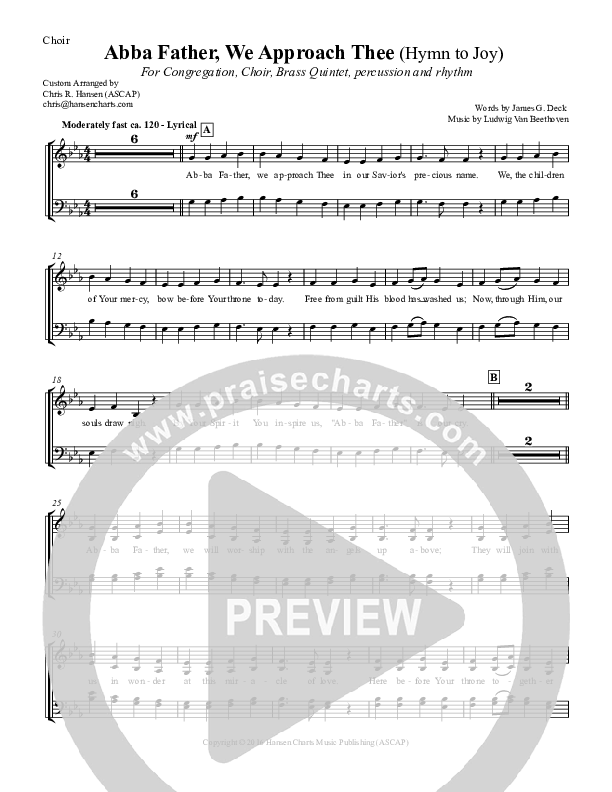 Abba Father We Approach Thee (Hymn to Joy) Choir Sheet (SATB) (Chris Hansen)