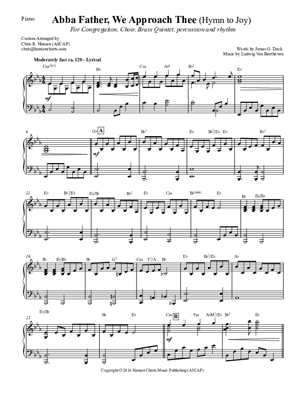 Abba Father We Approach Thee (Hymn to Joy) Piano Sheet (Chris Hansen)