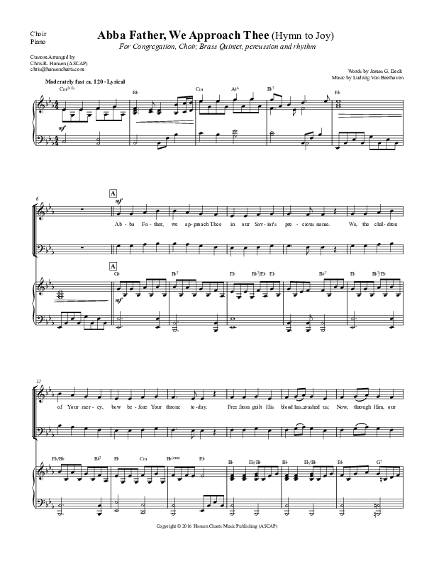 Abba Father We Approach Thee (Hymn to Joy) Piano/Rhythm (Chris Hansen)