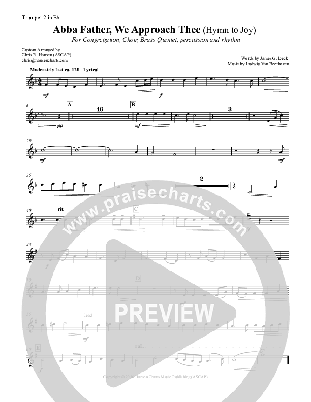 Abba Father We Approach Thee (Hymn to Joy) Trumpet 2 (Chris Hansen)