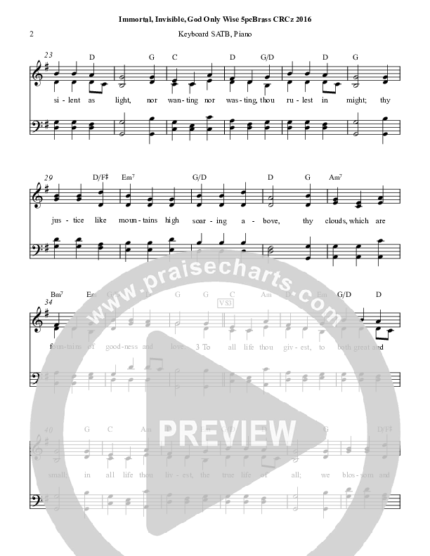 Immortal Invisible God Only Wise Piano/Vocal (SATB) (Chris Hansen)