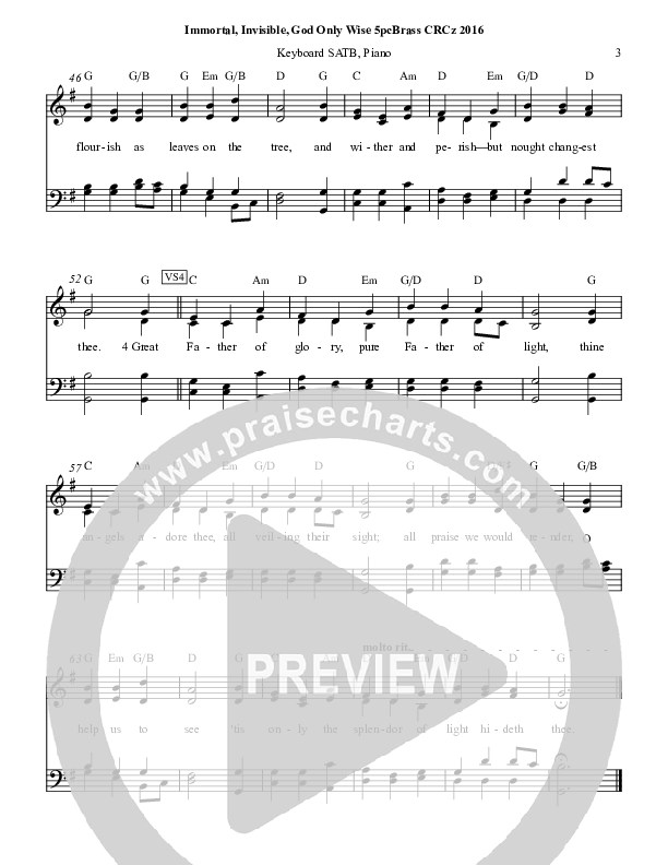 Immortal Invisible God Only Wise Piano/Vocal (SATB) (Chris Hansen)