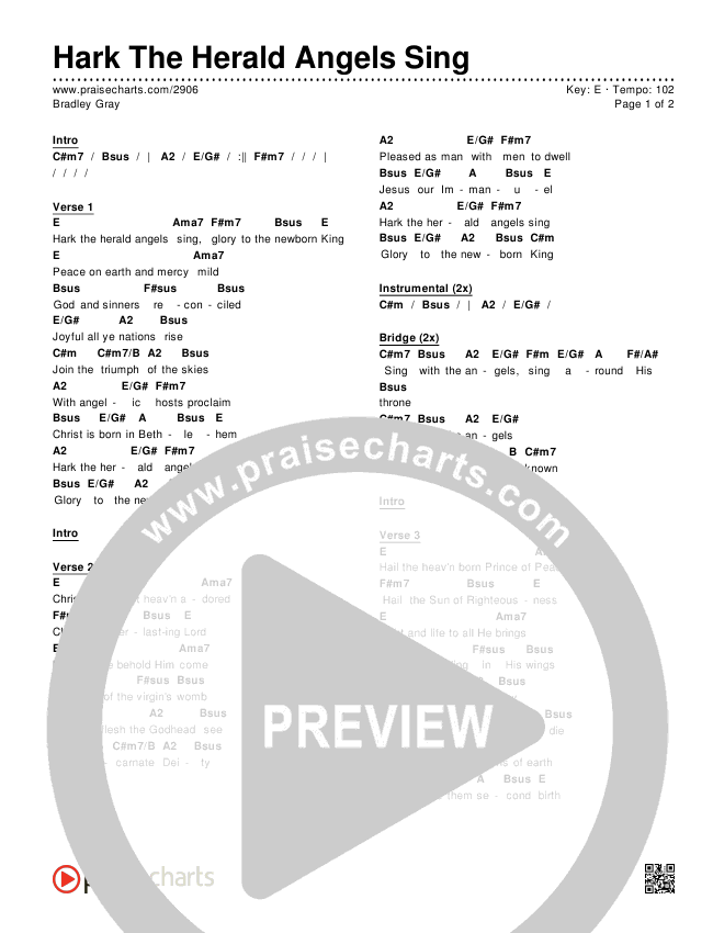 Hark The Herald Angels Sing Chords & Lyrics (Bradley Gray)