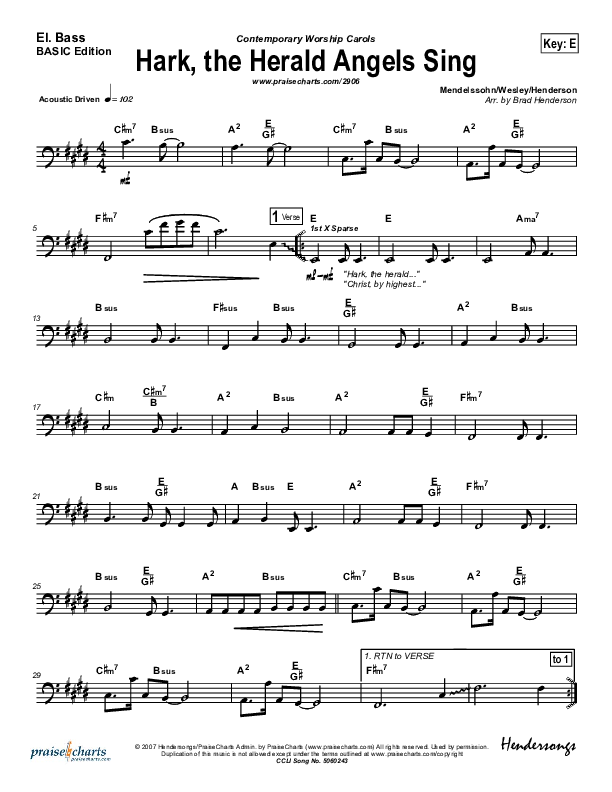 Hark The Herald Angels Sing Bass Guitar (Bradley Gray)