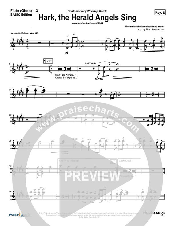 Hark The Herald Angels Sing Flute/Oboe 1/2/3 (Bradley Gray)