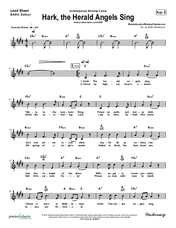 Hark The Herald Angels Sing Lead Sheet (Bradley Gray)
