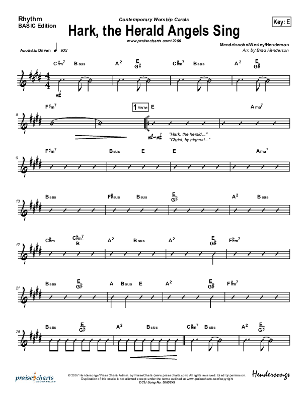 Hark The Herald Angels Sing Rhythm Chart (Bradley Gray)
