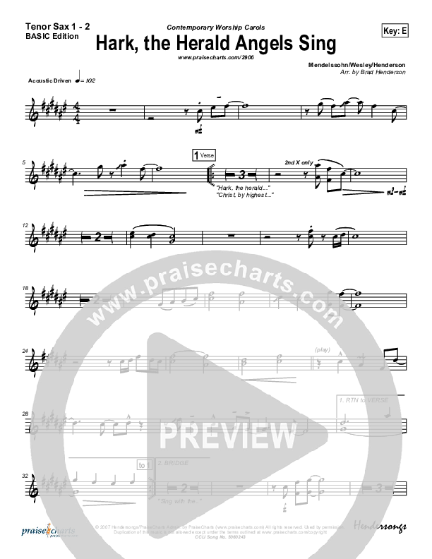 Hark The Herald Angels Sing Tenor Sax 1/2 (Bradley Gray)