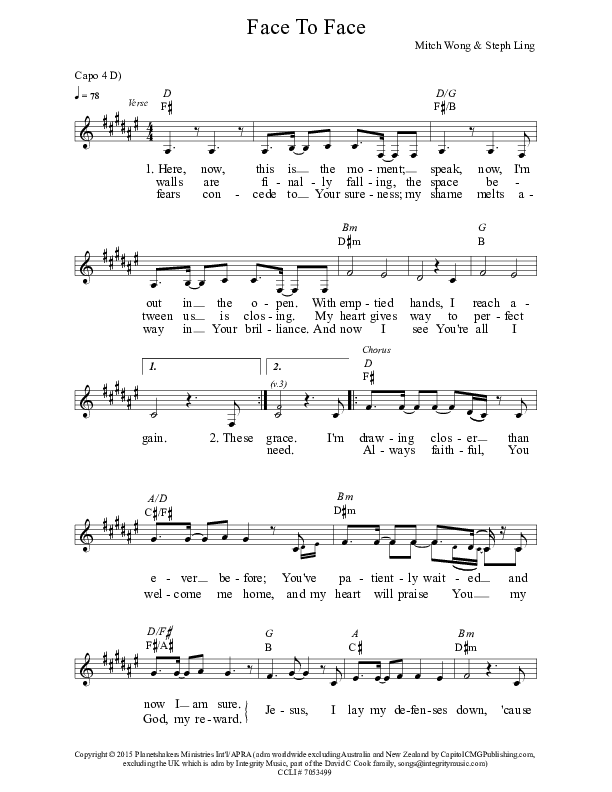 Face To Face Lead Sheet (Planetshakers)