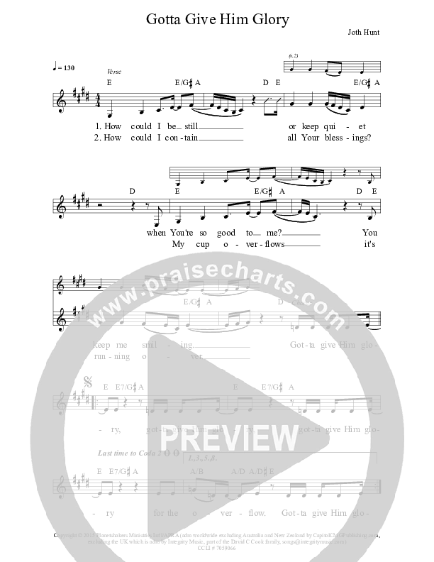 Gotta Give Him Glory Lead Sheet (Planetshakers)
