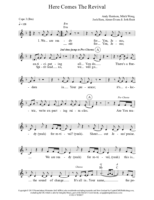 Here Comes The Revival Lead Sheet (Planetshakers)
