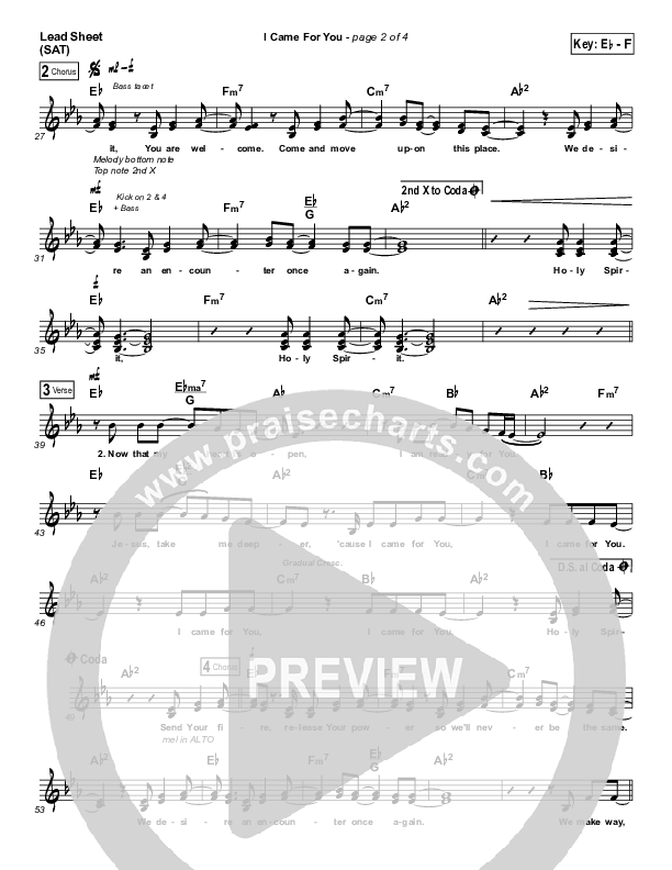 I Came For You Lead Sheet (SAT) (Planetshakers)