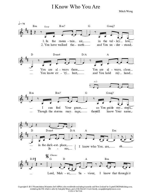 I Know Who You Are Lead Sheet (Planetshakers)