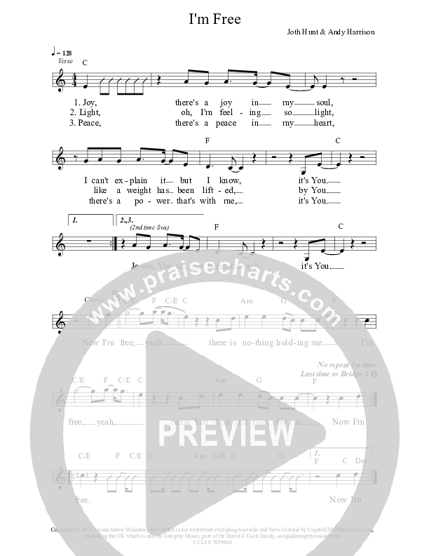 I'm Free Lead Sheet (Planetshakers)