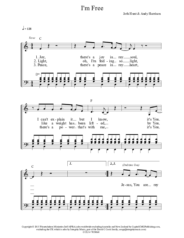 I'm Free Piano/Vocal (Planetshakers)