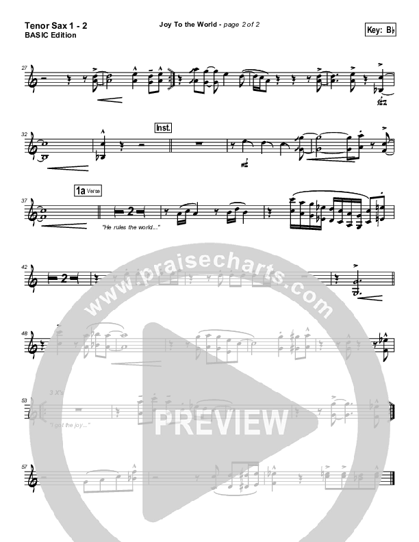 Joy To The World Tenor Sax 1/2 (Dennis Jernigan)