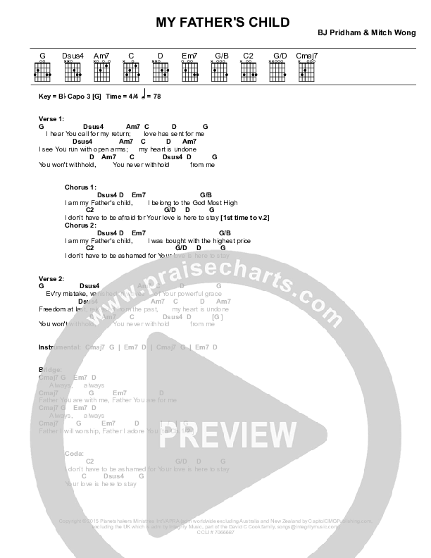 My Father's Child Chord Chart (Planetshakers)