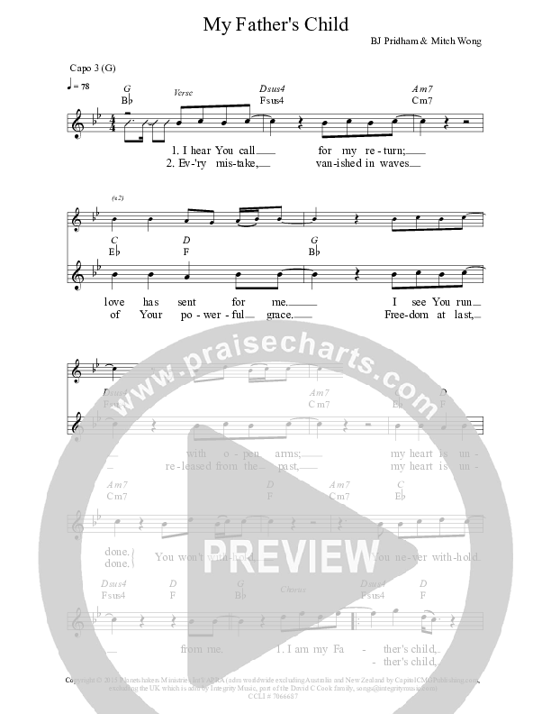 My Father's Child Lead Sheet (Planetshakers)