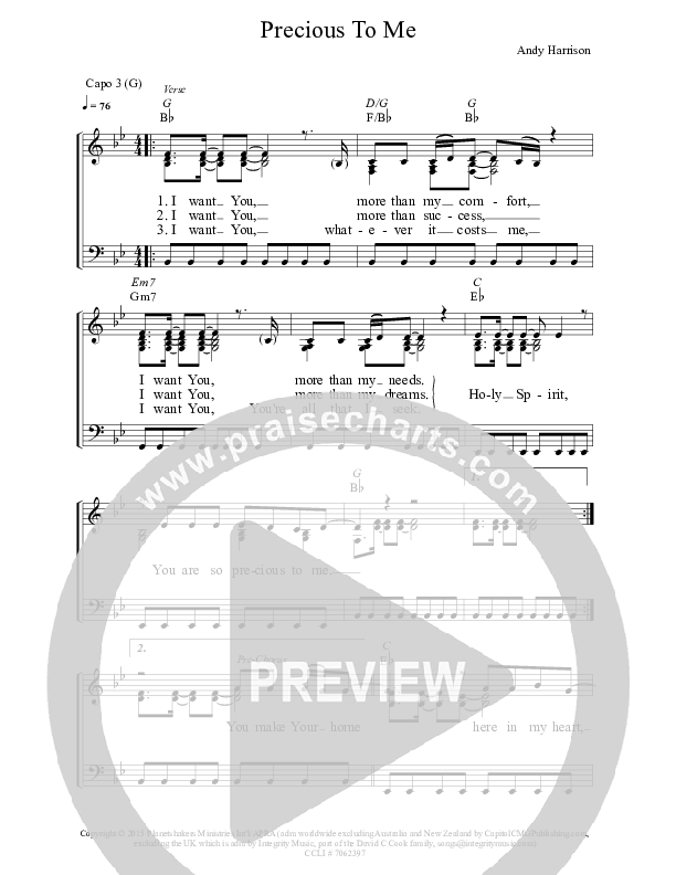 Precious To Me Lead Sheet (Planetshakers)