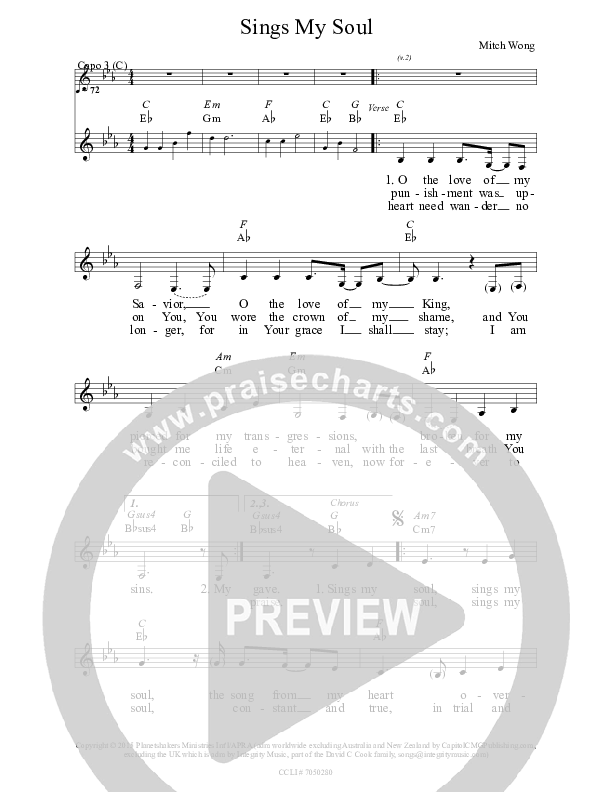 Sings My Soul Lead Sheet (Planetshakers)