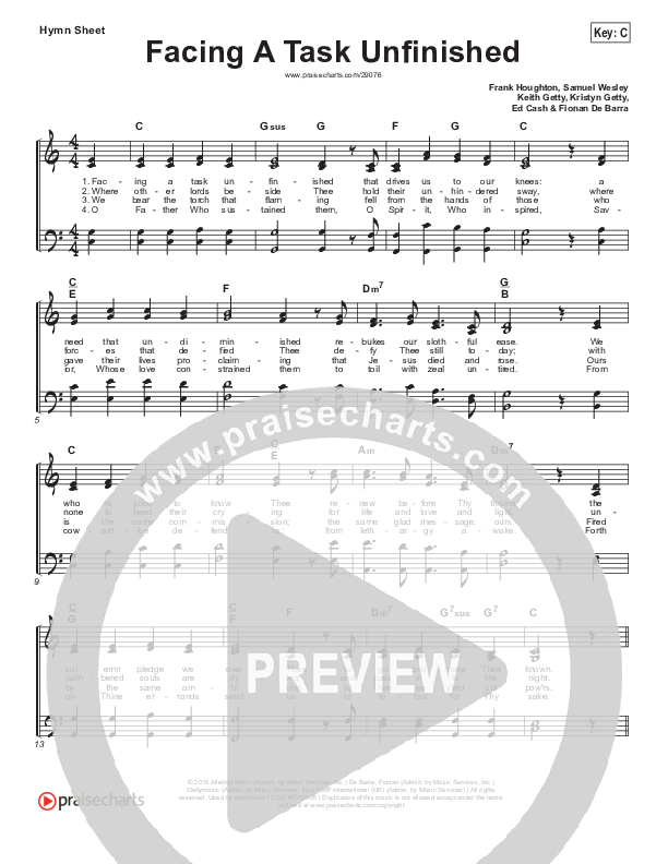Facing A Task Unfinished (Version 2) Hymn Sheet (Keith & Kristyn Getty)