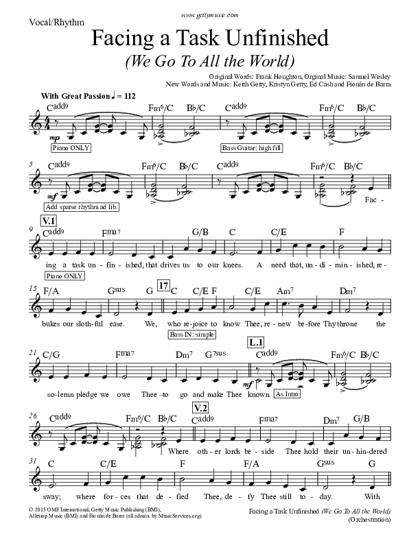 Facing A Task Unfinished (Version 2) Lead Sheet (SAT) (Keith & Kristyn Getty)