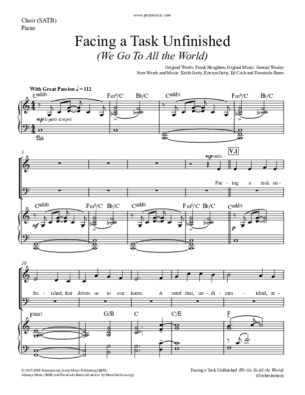Facing A Task Unfinished (Version 2) Piano/Vocal (SATB) (Keith & Kristyn Getty)