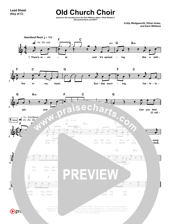 Old Church Choir Sheet Music (Zach Williams) - PraiseCharts