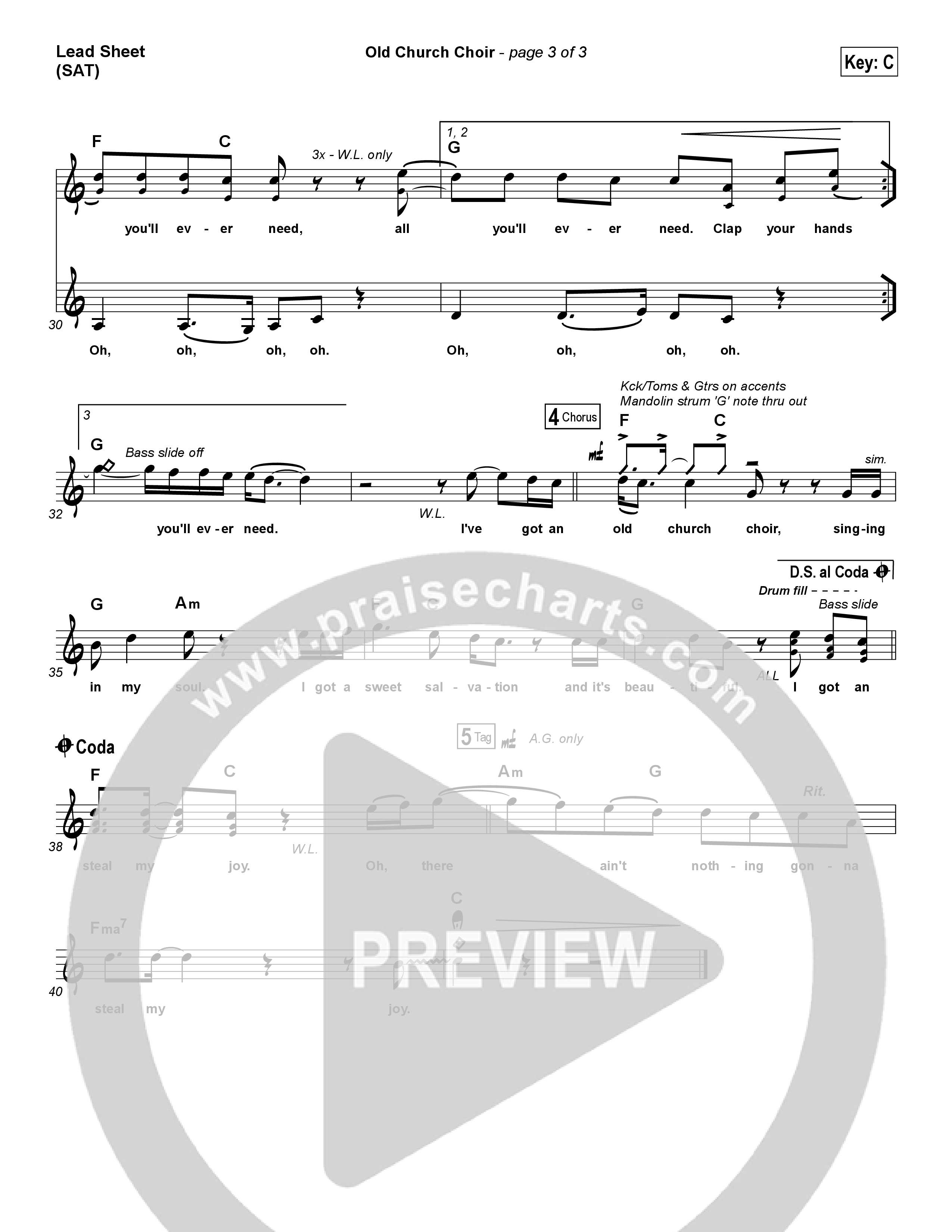 Old Church Choir Lead Sheet (SAT) (Zach Williams)