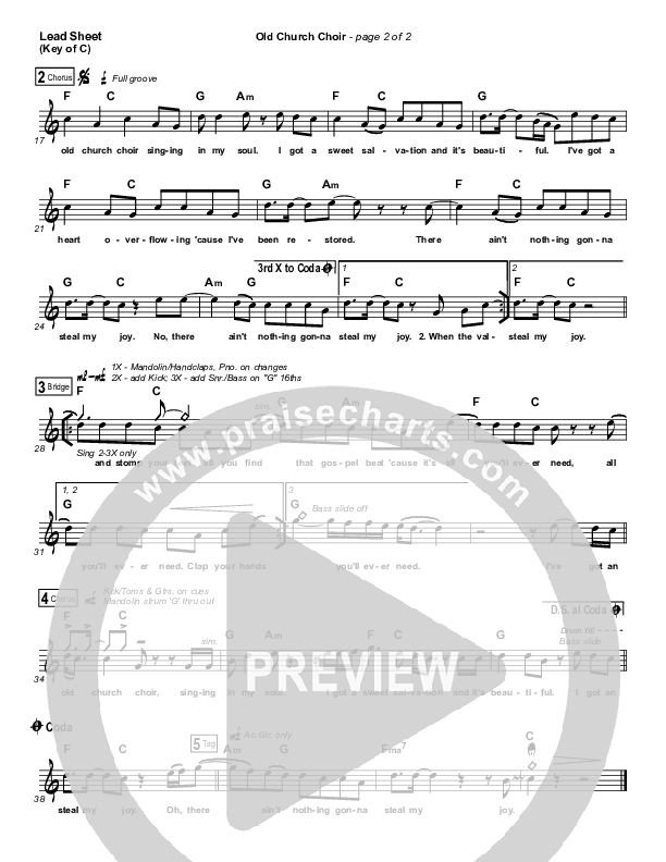 Old Church Choir Lead Sheet (Melody) (Zach Williams)