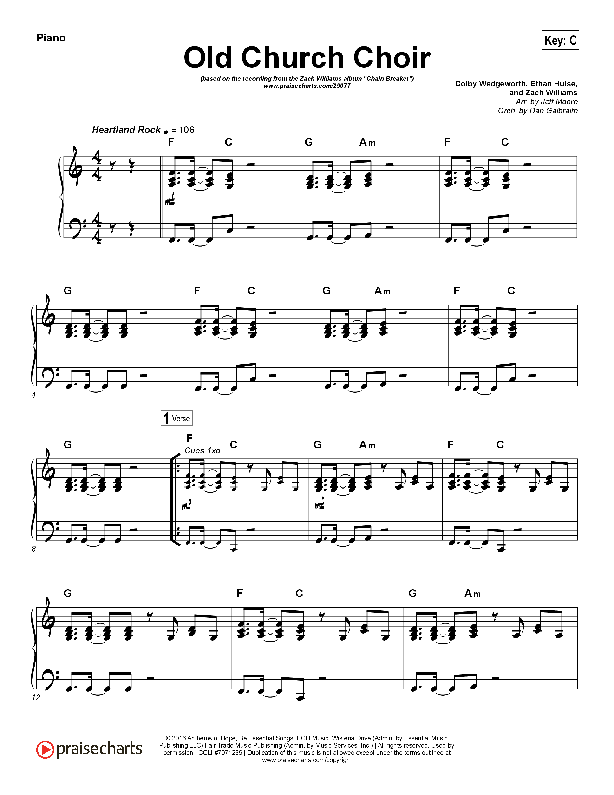 Old Church Choir Piano Sheet (Zach Williams)