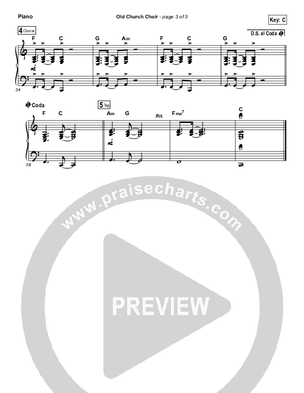 Old Church Choir Piano Sheet (Zach Williams)