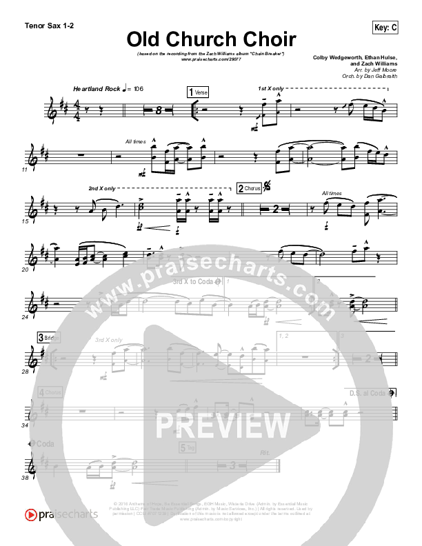 Old Church Choir Tenor Sax 1/2 (Zach Williams)