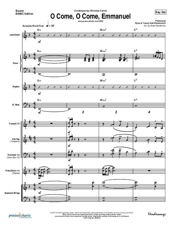 O Come O Come Emmanuel Conductor's Score (Jon Ward)