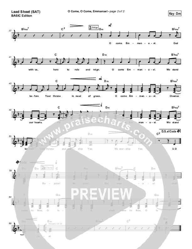 O Come O Come Emmanuel Lead Sheet (SAT) (Jon Ward)