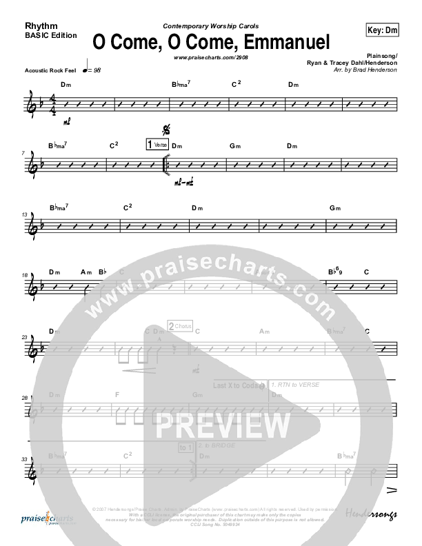 O Come O Come Emmanuel Rhythm Chart (Jon Ward)